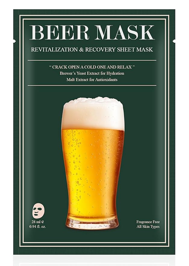 Mens Hydrating Sheet Face Mask for Sensitive, Dry & Tired Skin Beer-Inspired Skincare, Deep Hydration & Relaxation, Fun Gift for Beer Lovers, Birthdays, Groomsmen, Bachelor Parties