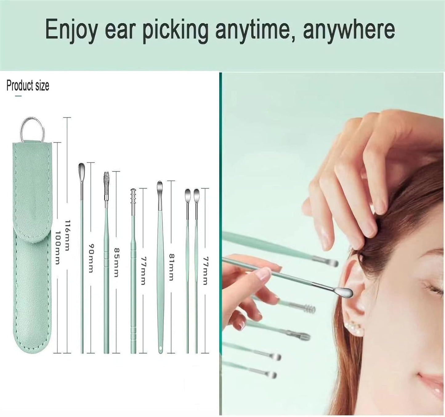 12 Pcs Ear Pick Earwax Removal Kit, Ear Cleaning Tool, Stainless Steel Earwax Removal Tool with Leather Storage Box (Blue&Green)