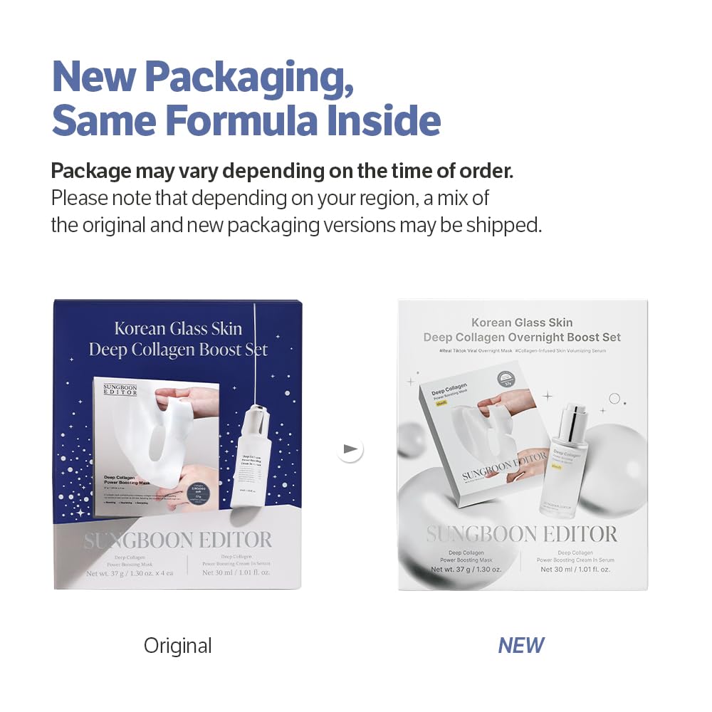 SUNGBOON EDITOR Deep Collagen Boost Set | Collagen Face Mask & Serum for Face, Real collagen 2,160,000ppb, Volufiline, Glass Skin, Skin Elasticity, Volumizing, Korean Skin Care, 37gx4ea & 1.01fl.oz