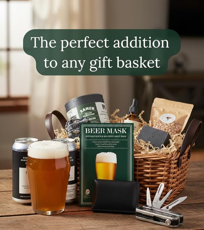 Mens Hydrating Sheet Face Mask for Sensitive, Dry & Tired Skin Beer-Inspired Skincare, Deep Hydration & Relaxation, Fun Gift for Beer Lovers, Birthdays, Groomsmen, Bachelor Parties