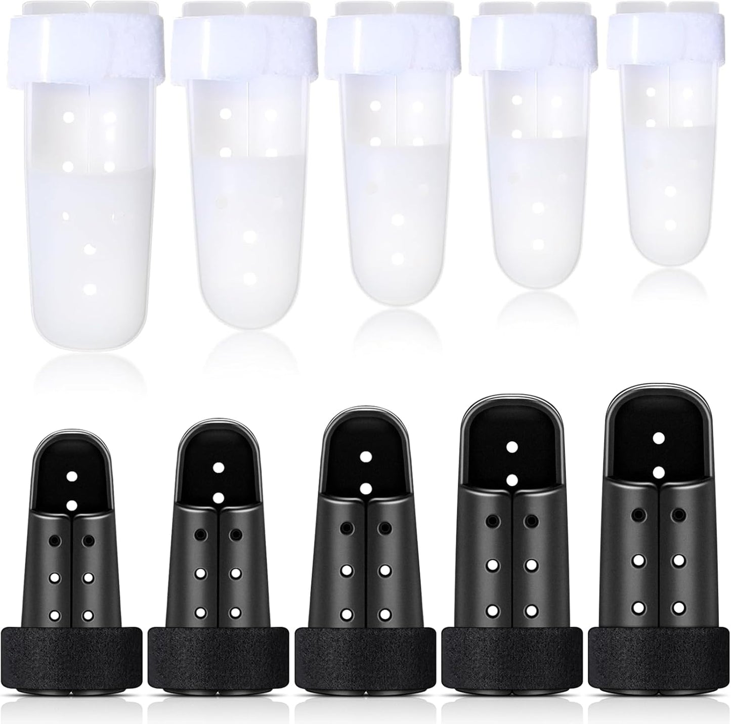BBTO 10 Pcs Mallet Finger Splint, 5 Sizes Finger Support Brace Stabilizer Straightener Plastic Fingertip Protectors Arthritis Knuckle Immobilization for Thumb Pinky Middle Index Ring(White, Black)