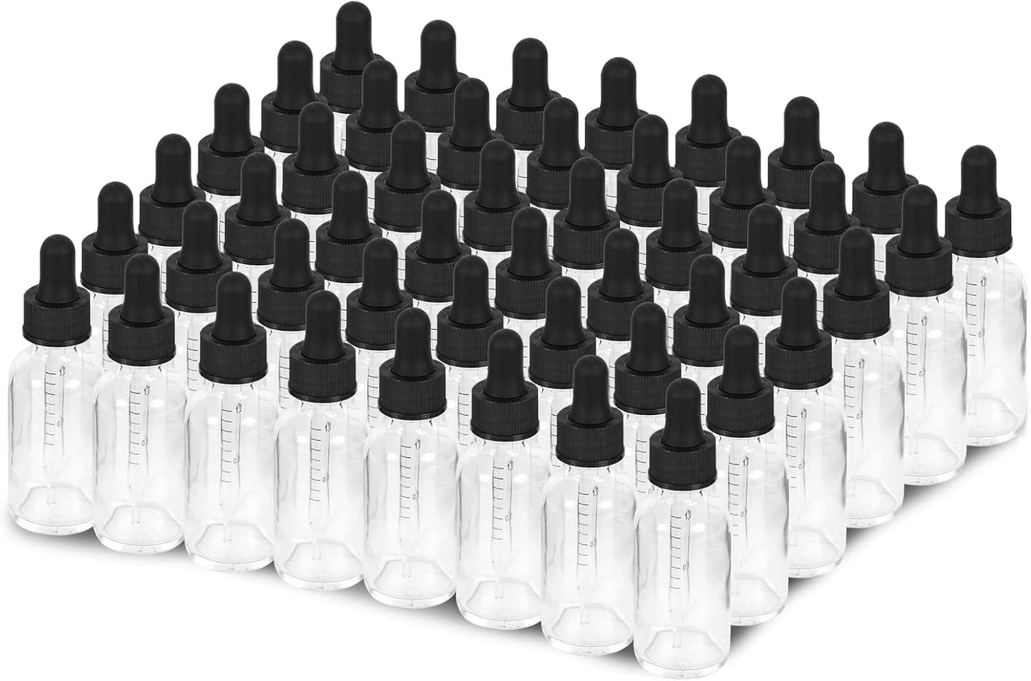 1 oz Dropper Bottle 48 Pack Clear Glass Boston Bottles 30ml with Eye Droppers Black Caps for Essential Oils, Perfume, Leak Proof Travel Bottles for Liquids