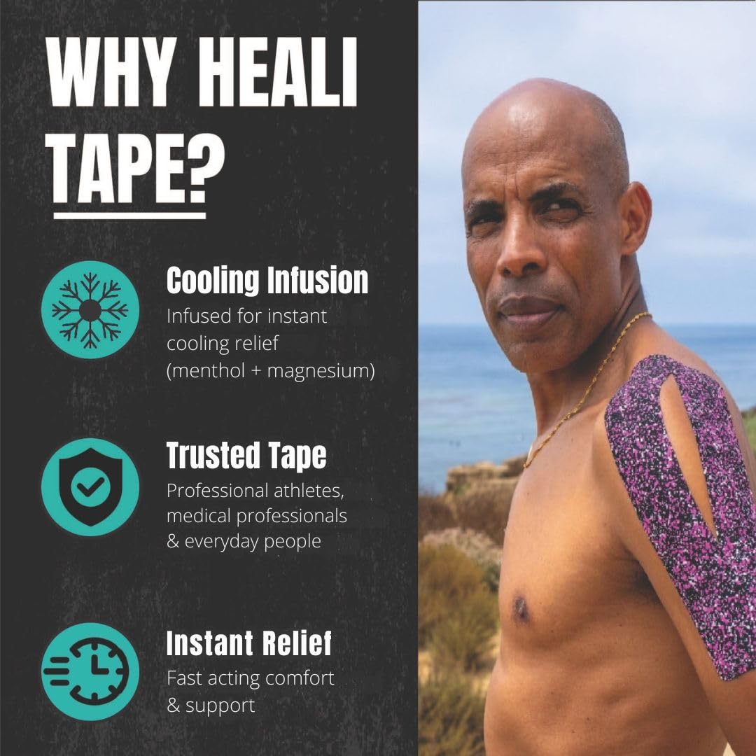 Heali Kinesiology Tape with Magnesium and Menthol, 20 Pcs Precut Strips, K Tape Roll, Knees, Physical Therapy Sports Tape for Muscles and Joints, Water Resistant, Pink Splatter