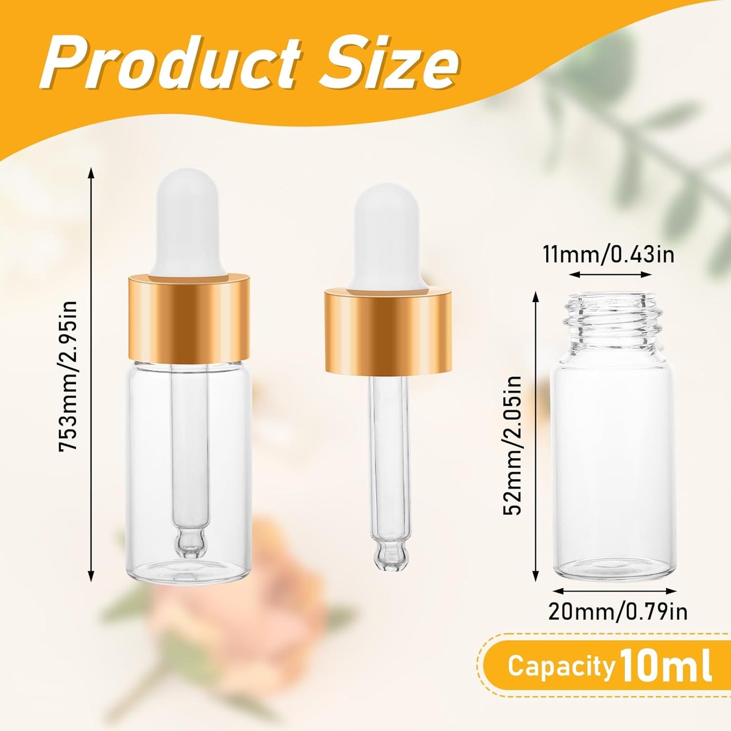 100 Pack Mini Dropper Bottle for Cuticle Oil, 10ml Small Sample Essential Oil Dropper Bottles for Travel, Clear Empty Vails for Cosmetic Perfume