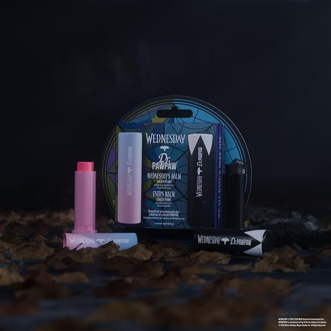 Dr. PawPaw Wednesday Ophelia Hall Lip Balm Set - Sheer Plum, Sheer Pink - Natural Balm with Aloe Vera - Hydrating Gluten Free Lip Moisturizer - 2 pc