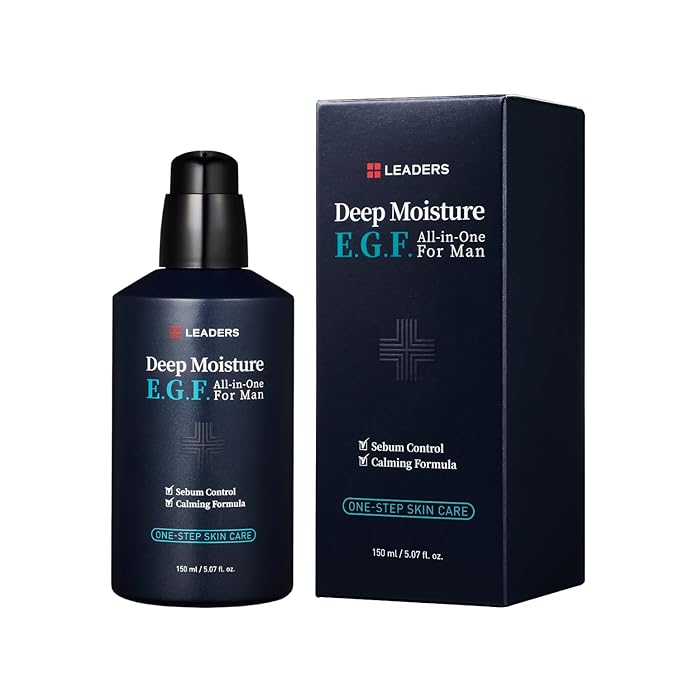 LEADERS Deep Moisture EGF All-in-One Essence for Men, One-Step Facial Skincare, Deep Hydration, Smooth & Anti-Wrinkle Care, Calming Formula with Sebum Control & Skin Barrier Strengthening, 150 ml