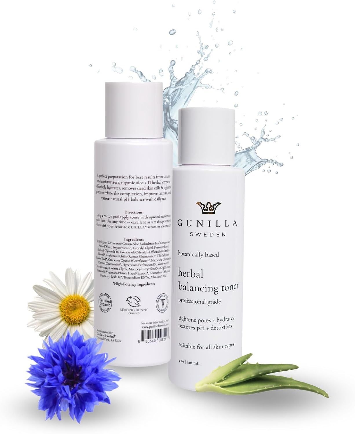 Gunilla Toner Herbal Skin Anti-Aging, Vegan, Soothing, Plant-Based, Antioxidant-Rich, Hydrating, Helps Soften Skin, Natural, Made in USA - 4 oz