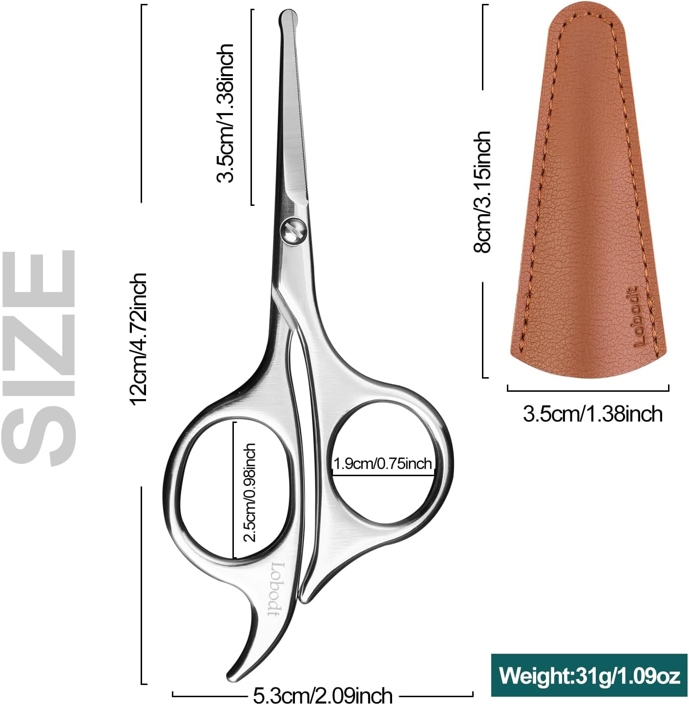 4.7-inch professional nose hair scissors, round-headed stainless steel small scissors, suitable for trimming facial hair, ear hair, eyebrows, bathroom, personal care and beauty (silver)