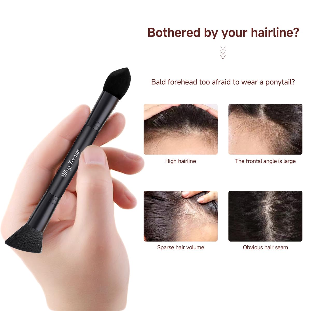 Dual-Ended Hairline Powder Brush Concealer Brush Precision Makeup Brush Set with Sponge Tip for Seamless Blending Hair Touch Up And Contouring Blending (Dual-Ended Brush)