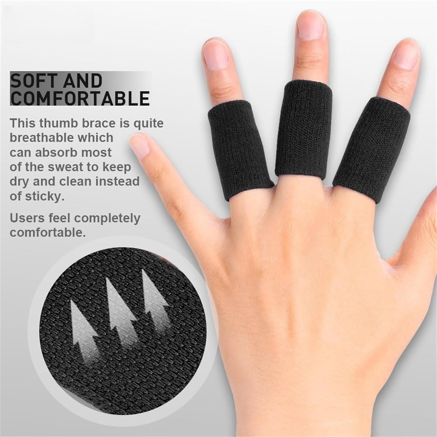 Finger Sleeves, Thumb Splint Brace for Finger Support, Breathable Elastic tape, Compression Pression Protector for Pain Relief (20, black)