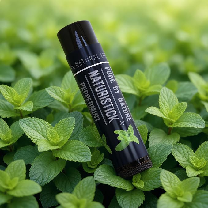 Naturistick Natural Beeswax Lip Balm 7-Pack | Peppermint – Black Tubes | Standard 0.15 oz Tubes