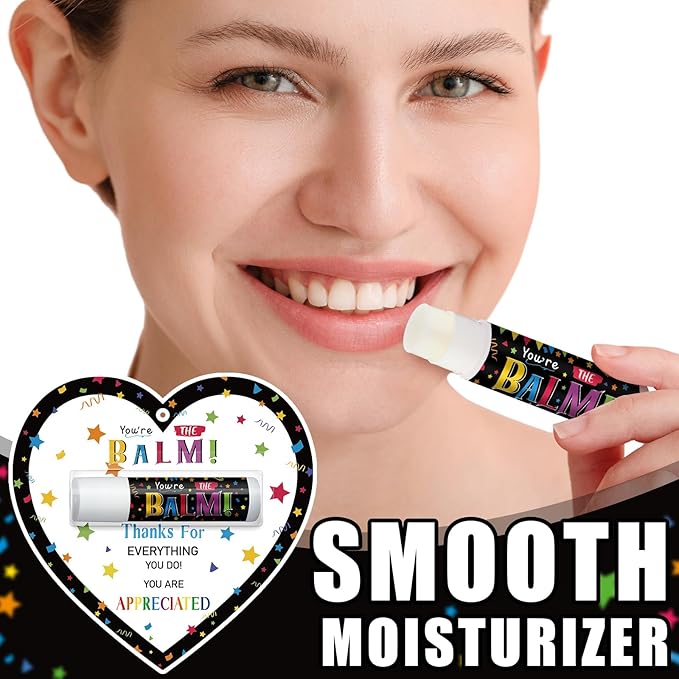 30 Pack Employee Teacher Appreciation Gifts Bulk Lip Balm Teacher Employee Staff Team Thank You Gifts You're the Balm Heart Volunteer Nurse Appreciation Party Favor for Women Men Coworker