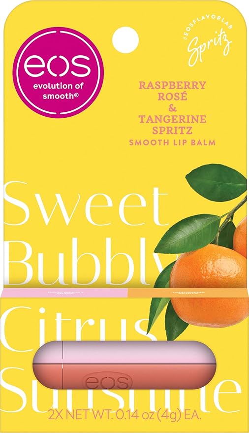 eos Limited Edition Lip Balm, Raspberry Rosé, Tangerine Spritz - Moisturizing, Hydrating Lip Balm, For Dry Lips, Shea Butter, Gift Set, Cruelty-Free, 0.14 oz, 2-Pack