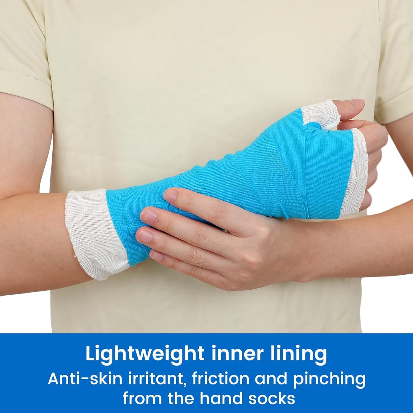 Velpeau Hand Socks for Splint (Pack of 10), Breathable, Thin Stockinette Tubing for Arm, Wrist Brace with Thumb Spica Liner, Cotton Gauze Sleeve, Under Cast Wrap, Arm Cover for Men and Women (White, Light Version, M)