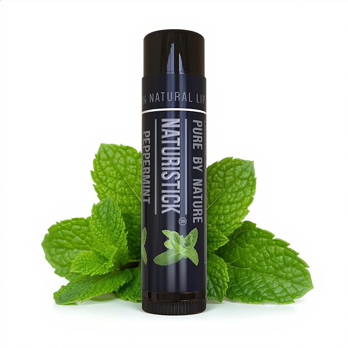 Naturistick Natural Beeswax Lip Balm 7-Pack | Peppermint – Black Tubes | Standard 0.15 oz Tubes