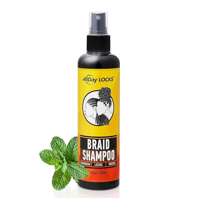 AllDay Locks Braid Shampoo - No Rinse Spray Cleanser, Lightly Detangles & Adds Shine to Braids, Locs, Twists, & Cornrows, For Women & Men, Moisturizes & Cleanses Buildup - 8 oz Bottle