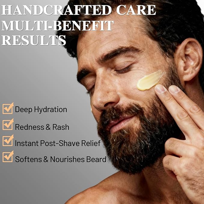 Grass-Fed Beef Tallow Balm for Men - Whipped Tallow Face Moisturizer & Beard Balm with Manuka Honey - Natural After Shave Care for Dry & Sensitive Skin, 2.1 oz