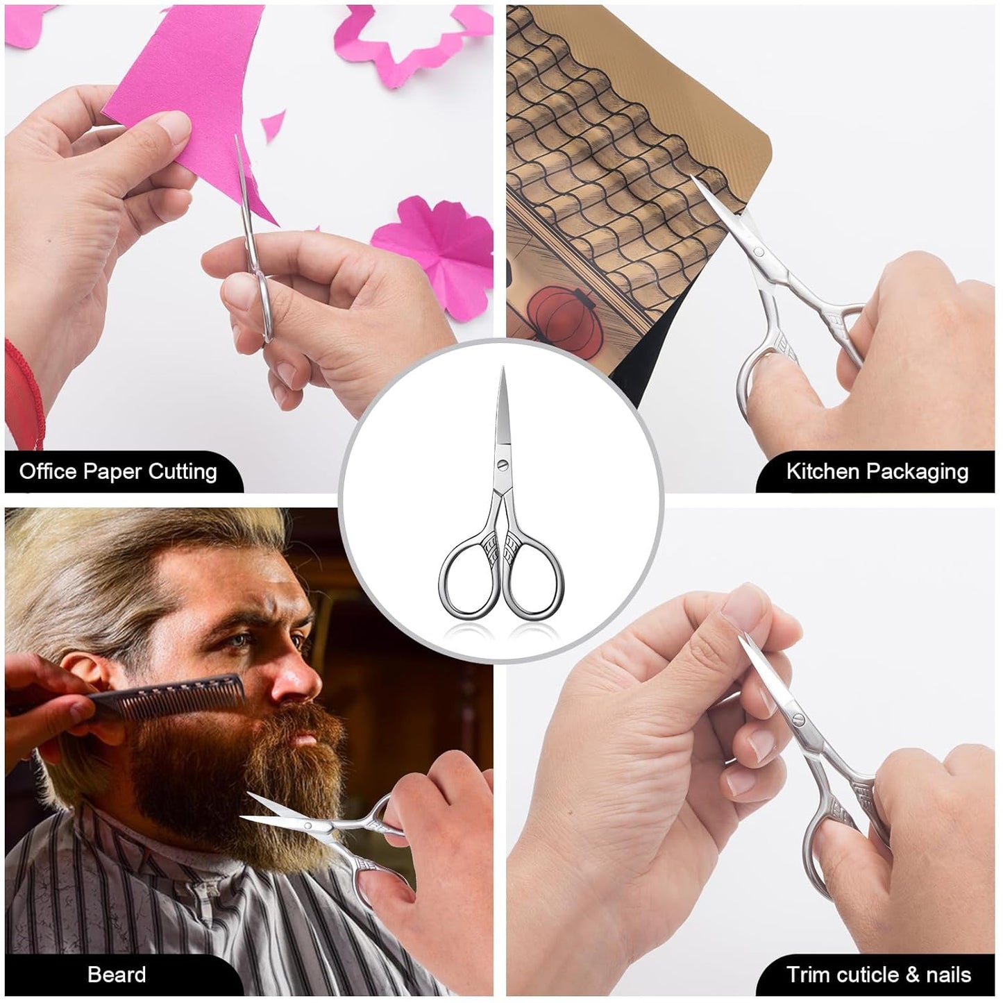 Professional Grooming Scissors for Hair, Eyelashes, Nose, Eyebrow Trimming, Mustache - AsonTao