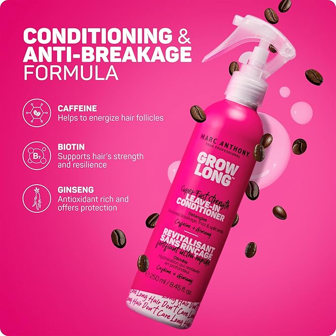 Marc Anthony Leave-In Conditioner Spray & Detangler, Grow Long Biotin, 2-pack - Anti-Frizz Deep Conditioner For Split Ends & Breakage - Vitamin E, Caffeine & Ginseng for Curly, Dry & Damaged Hair