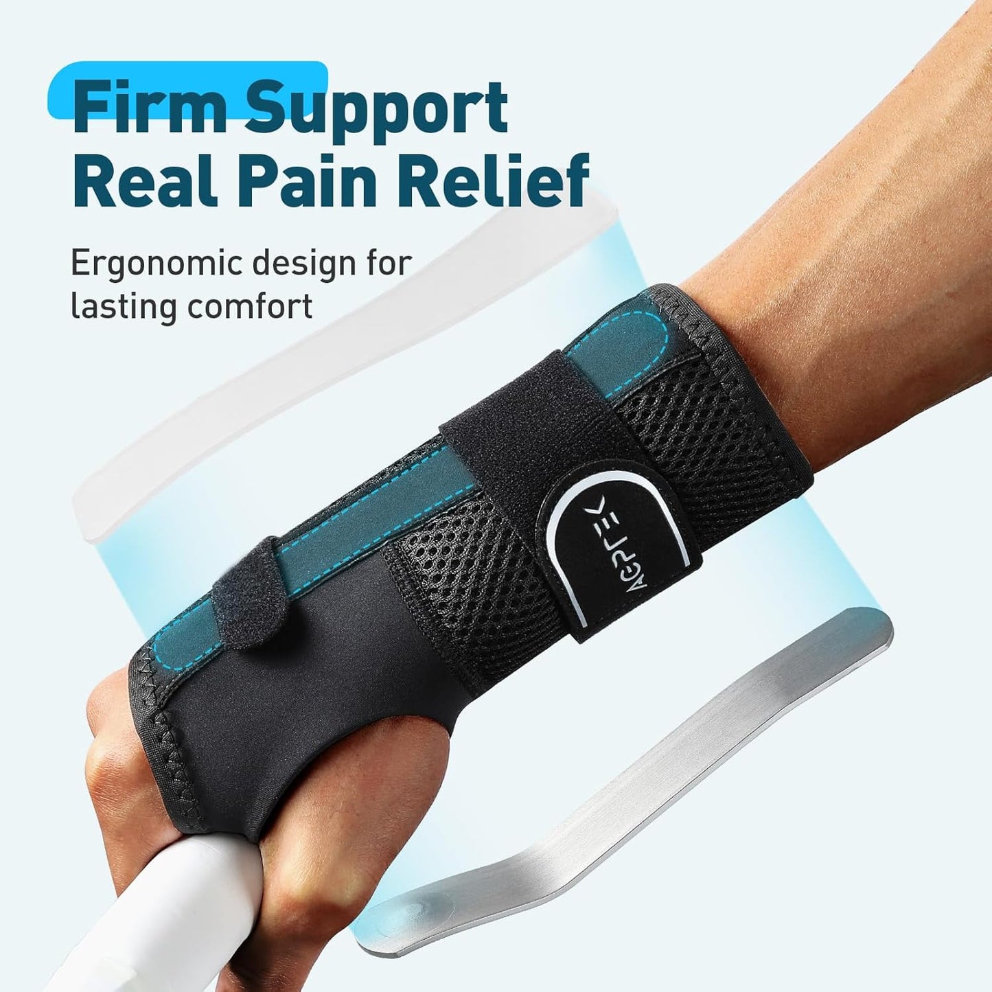 AGPTEK Carpal Tunnel Wrist Brace for Men Women, Night Sleeping Wrist Support with 2 Splints, Pain Relief Hand Brace for Arthritis Sprains Tendonitis, Adjustable Wrist Splint for Right Hand (L/XL, Black & White )