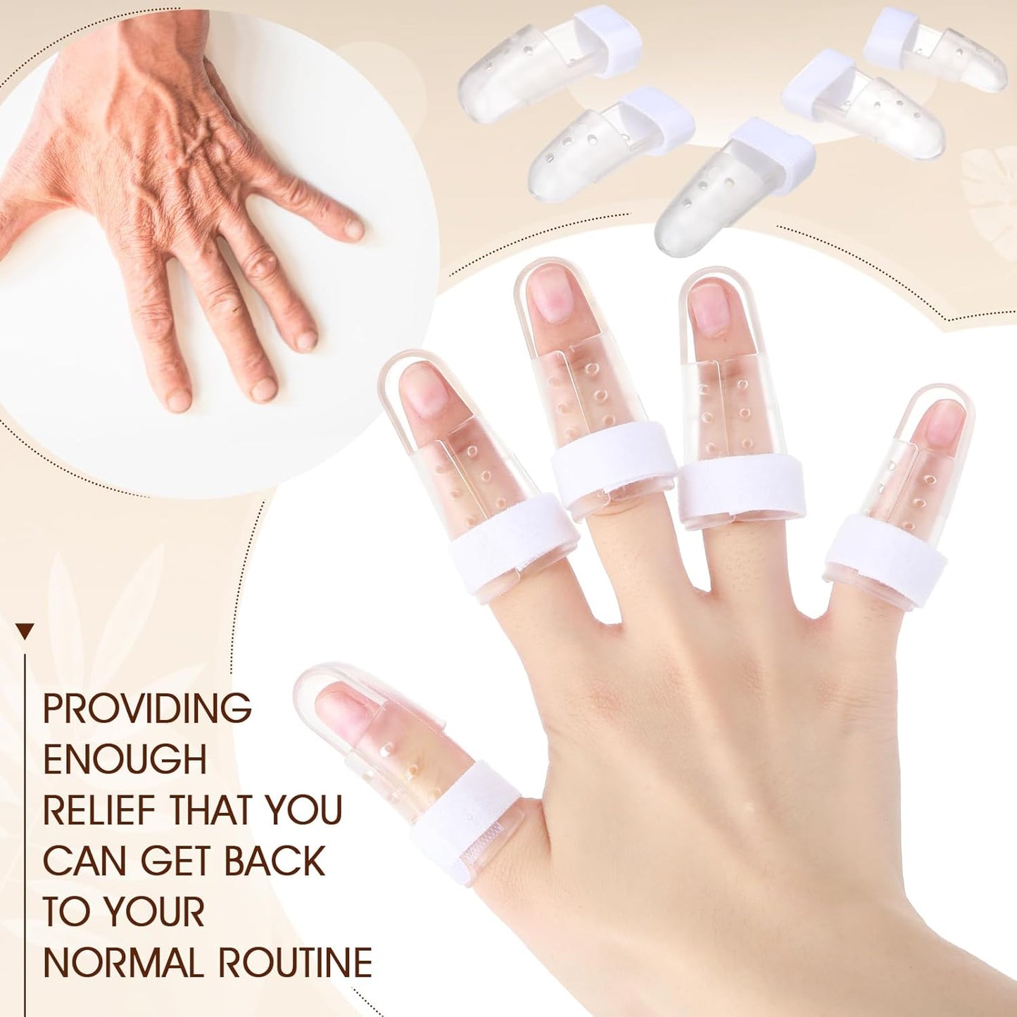 BBTO 10 Pcs Mallet Finger Splint, 5 Sizes Finger Support Brace Stabilizer Straightener Plastic Fingertip Protectors Arthritis Knuckle Immobilization for Thumb Pinky Middle Index Ring(Transparent)