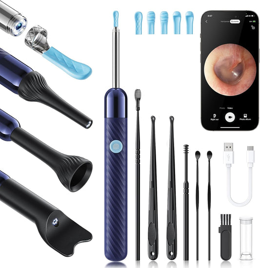 Loyker Ear Wax Removal, Ear Cleaner with Camera with 1080P, Otoscope with Light, Ear Wax Removal Kit with 6 Ear Pick, Ear Camera for iPhone, iPad, Android Phones (Blue)