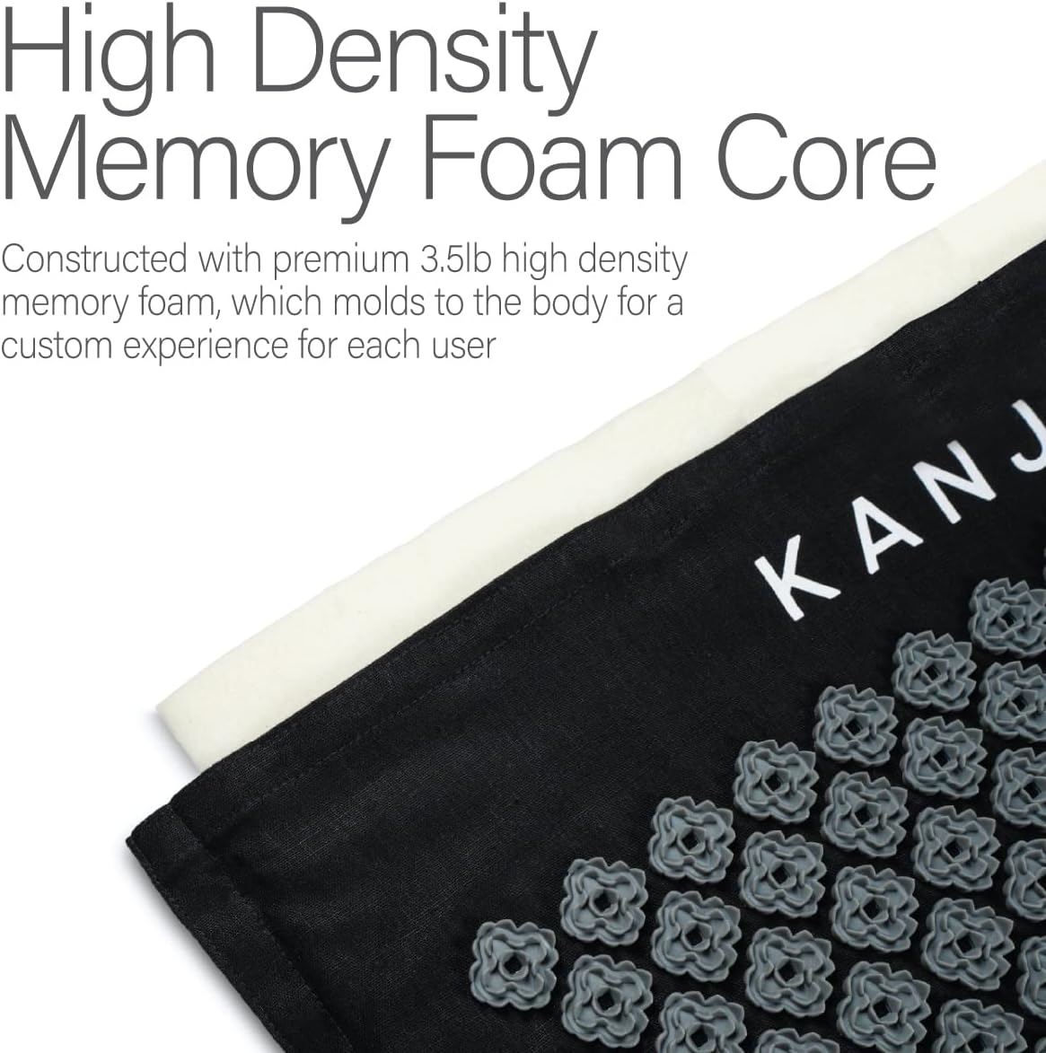 Kanjo Acupressure Mat and Pillow Set for Back Pain Relief & Neck Pain Relief, with Pressure Points for Muscle Pain Relief with Travel Bag - Black XL