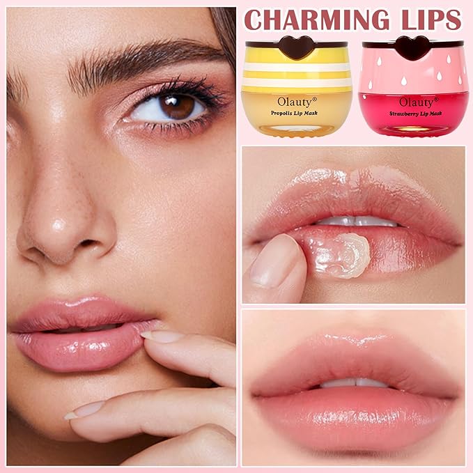 3PCS Bee Lip Balm Honey Pot, Lip Mask Skincare, Prevention Lip Dry Set, Strawberry, Watermelon, Honey Lip Sleeping Moisturizing Lip Balm, Mothers Day Gifts, Teacher Appreciation Gifts