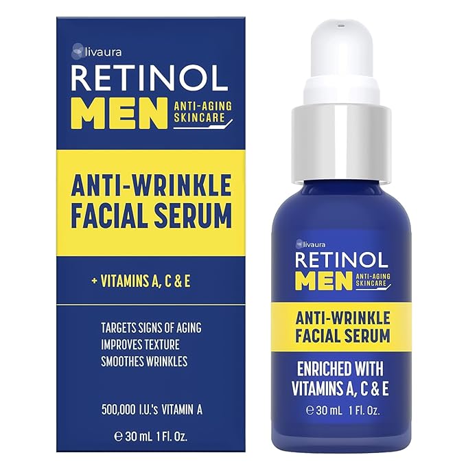 LIVAURA Retinol Men’s Anti-Wrinkle Facial Serum – The Original Retinol Anti-Aging Men’s Formula For Younger Looking Skin – Vitamin-Enriched To Smooth Fine Lines & Wrinkles, Promote Firmness