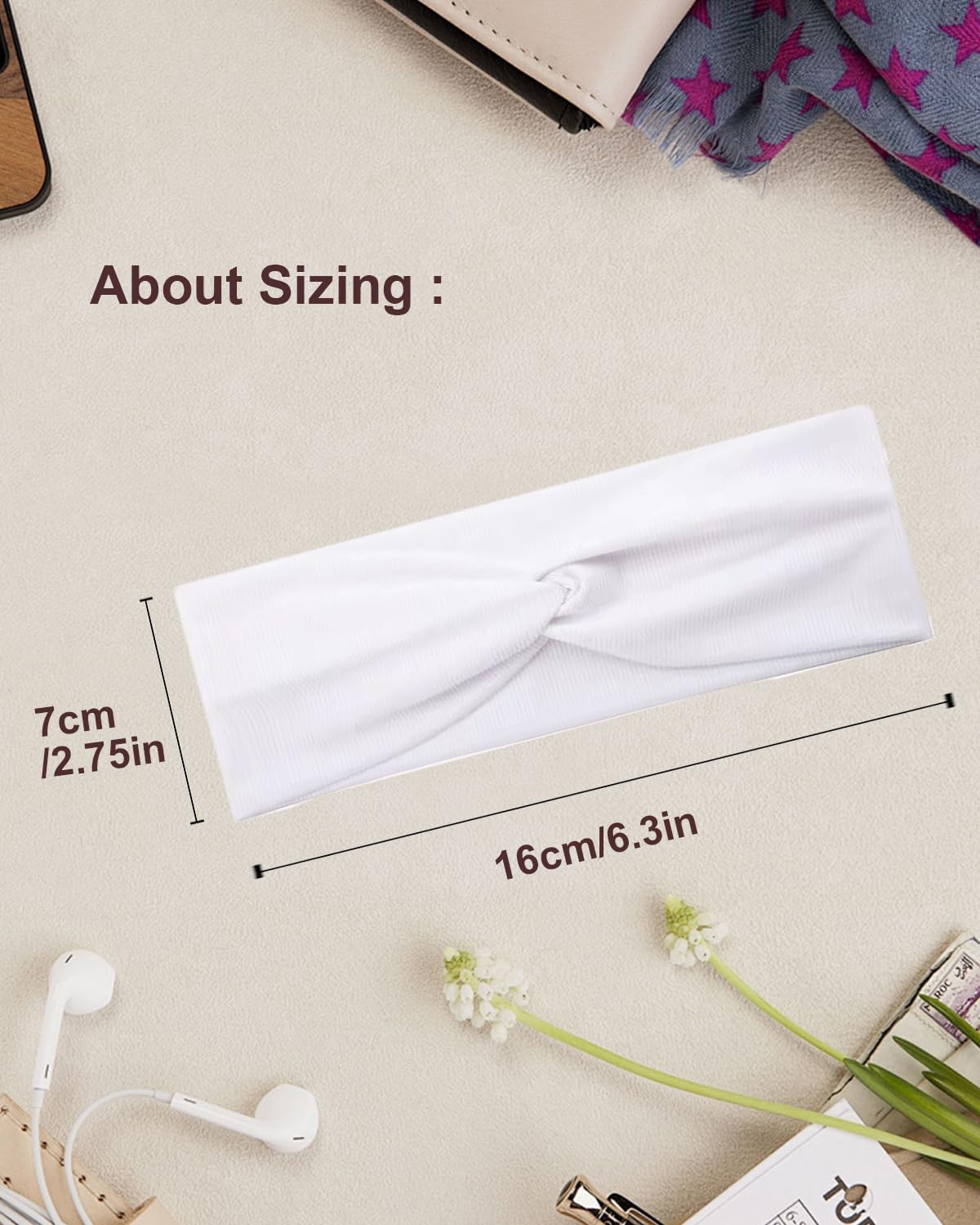 10 Pcs Wide Absorbent Sport Headbands for Women, Non-slip, Stretchy, Soft Cotton Twist Knotted Hair Bands for Daily Workout Yoga Running Sports