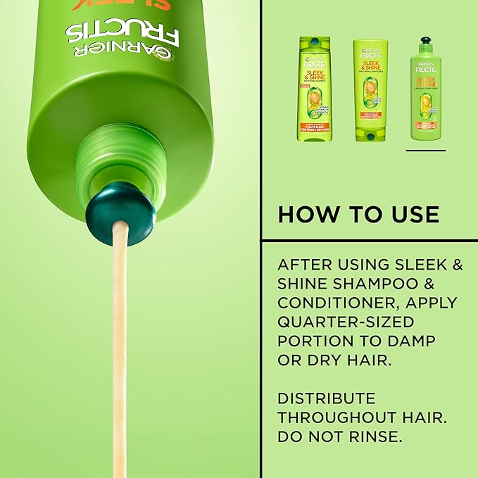 Garnier Fructis Sleek and Shine Intense Smooth Leave In Conditioner, Conditioning Hair Cream for Frizzy, Dry Hair, Plant Keratin + Argan Oil, Value Size, 16.9 Fl Oz