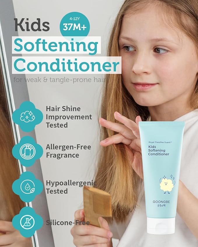 GOONGBE Kids' Softening Hair Conditioner - Korean Kids Glossy Hair Conditioner for Weak, Frizzy and Tangle Prone Hair - Silicone-Free Formula - Allergen Free Scent, 6.76oz. 2 Pack
