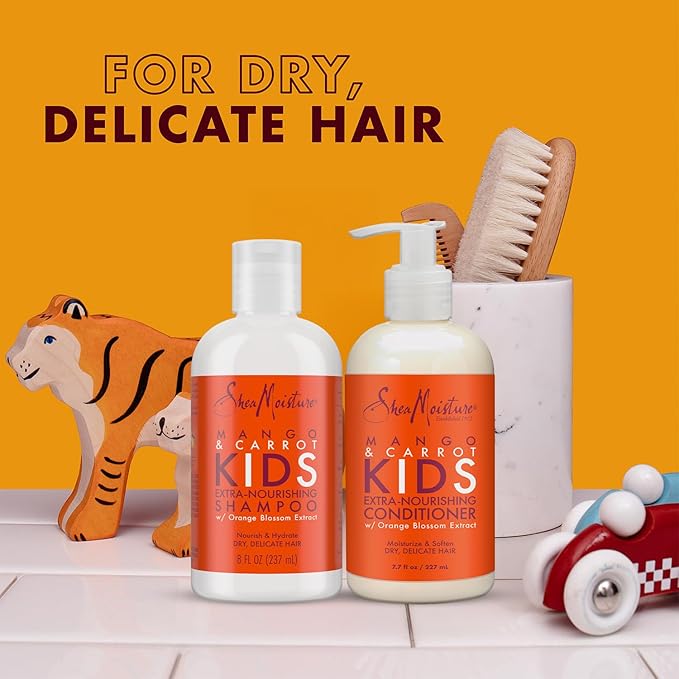 SheaMoisture Kids Mango & Carrot Shampoo and Conditioner Set w/Orange Blossom Extract, Strengthening Hair Products for Kids