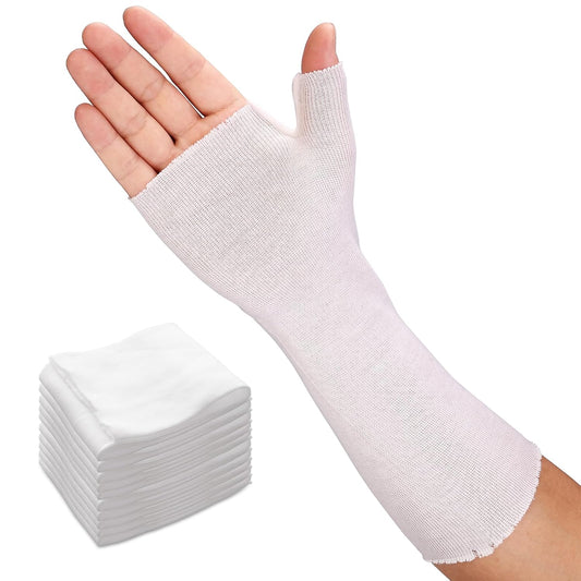 Velpeau Hand Socks for Splint (Pack of 10), Breathable, Thin Stockinette Tubing for Arm, Wrist Brace with Thumb Spica Liner, Cotton Gauze Sleeve, Under Cast Wrap, Arm Cover for Men and Women (White, Light Version, M)