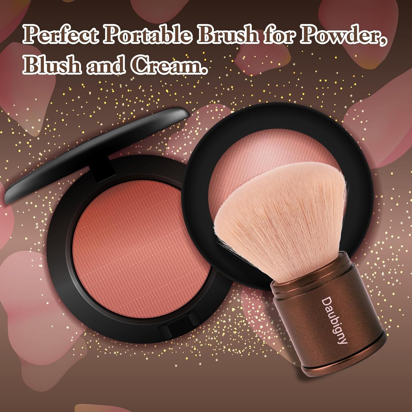 Retractable Kabuki Makeup Brush,Daubigny Powder Brushes Foundation Travel Foundation Brush for Blush Bronzer & Powder (Champagne)