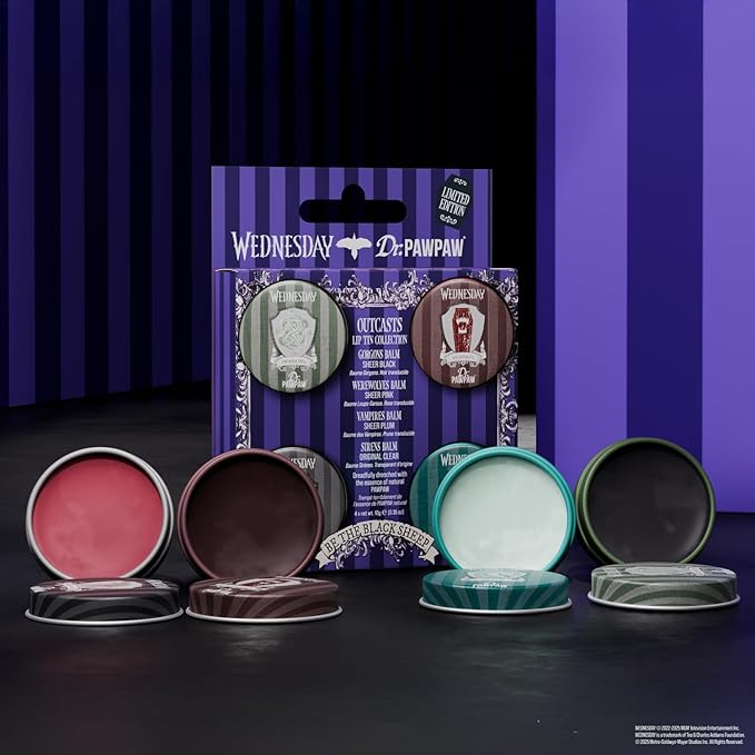 Dr. PawPaw Wednesday Outcasts Lip Tin Lip Balm Set - Natural Balm with Aloe Vera - Hydrating, Nourishing, Gluten Free Lip Moisturizer - 4 pc