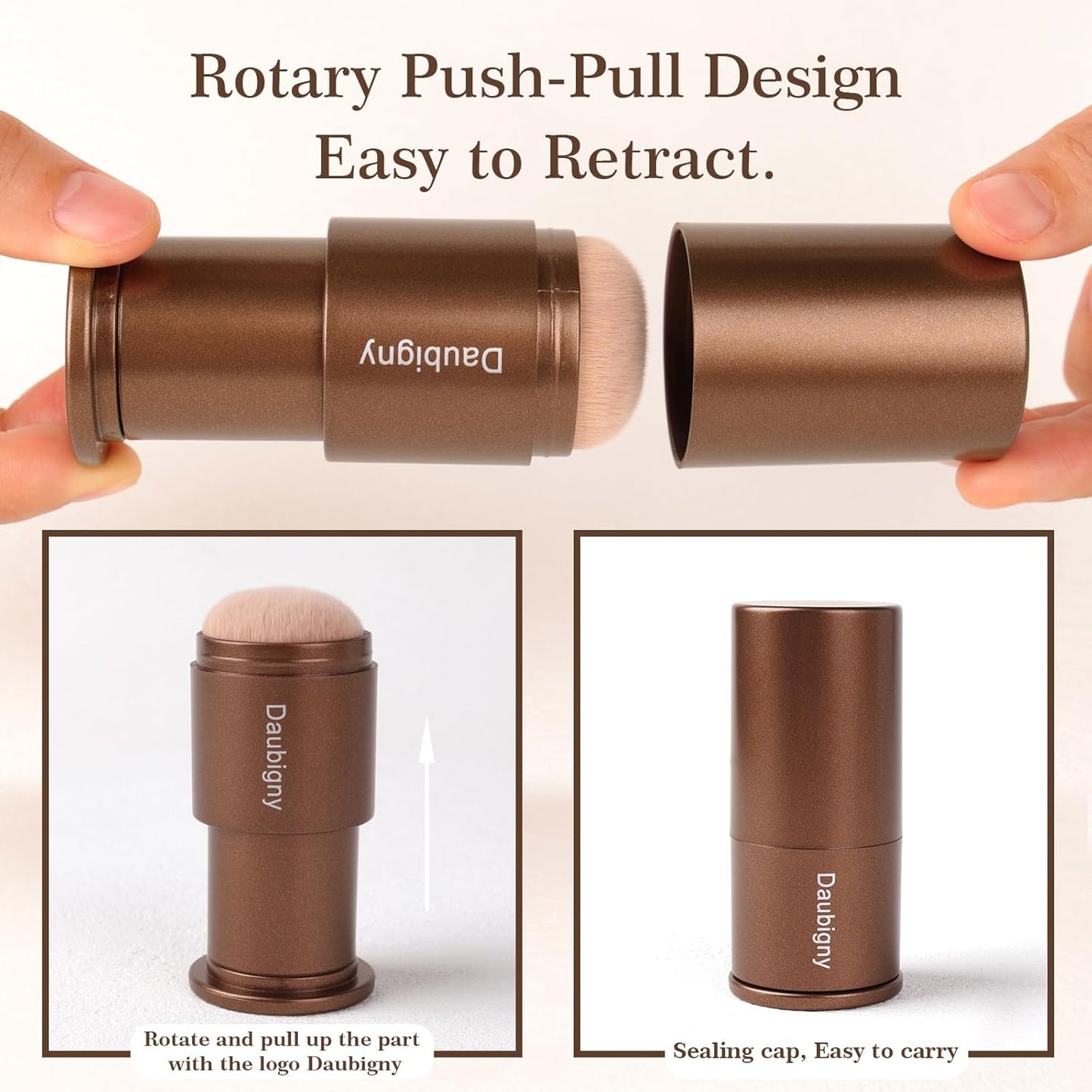 Retractable Kabuki Makeup Brush,Daubigny Powder Brushes Foundation Travel Foundation Brush for Blush Bronzer & Powder (Champagne)