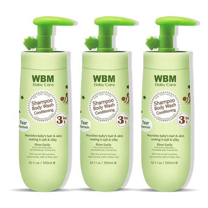 WBM Baby Care 3-in-1 Baby Shampoo, Body Wash & Conditioner, Care From Nature,100% Plant-Based, No Tear Formula, Safe on Babies Skin, Kids Shampoo 300 ml/ 10 fl. Oz