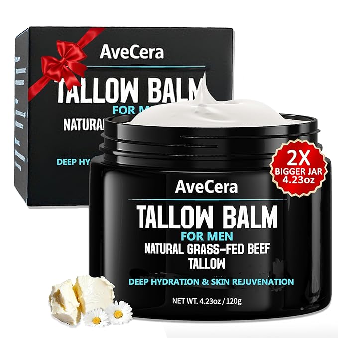 Wrinkles Smooths Beef Tallow Balm for Men Tallow Face Moisturizer for Face Hydration Anti Aging Cream - Natural Mens Facial Skincare Lotion with Jojoba Oil Clean Scent - 4.23 oz