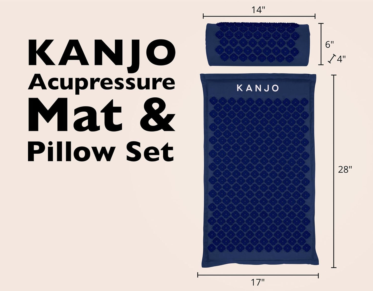 Kanjo Acupressure Mat and Pillow Set for Back Pain Relief & Neck Pain Relief, with Pressure Points for Muscle Pain Relief with Travel Bag - Navy