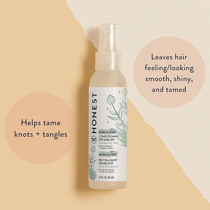 The Honest Company Fragrance-Free Conditioning Hair Detangler Tear-Free Hypoallergenic Leave-In Conditioner and Fortifying Spray for Sensitive Skin 4 fl oz (Pack of 3)