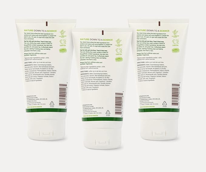 BULLDOG Mens Skincare and Grooming Original Face Wash with Aloe, Camelina & Green Tea, 5 Fl. Oz. - Pack of 3