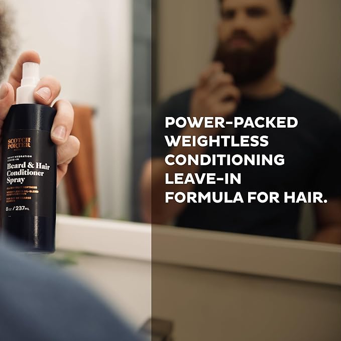Scotch Porter Daily Hydration Conditioner Spray for Beard & Hair | Coconut, Avocado & More | 8oz Bottle with Pump