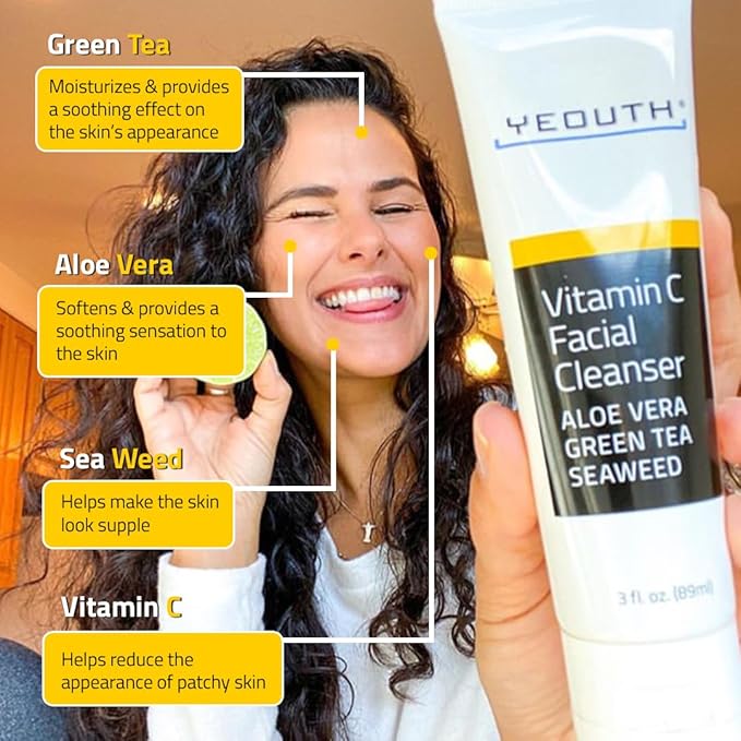 YEOUTH Vitamin C Cleanser for Face Wash, Hydrating Gentle Facial Cleanser, Face Wash for Men and Women 3 fl oz