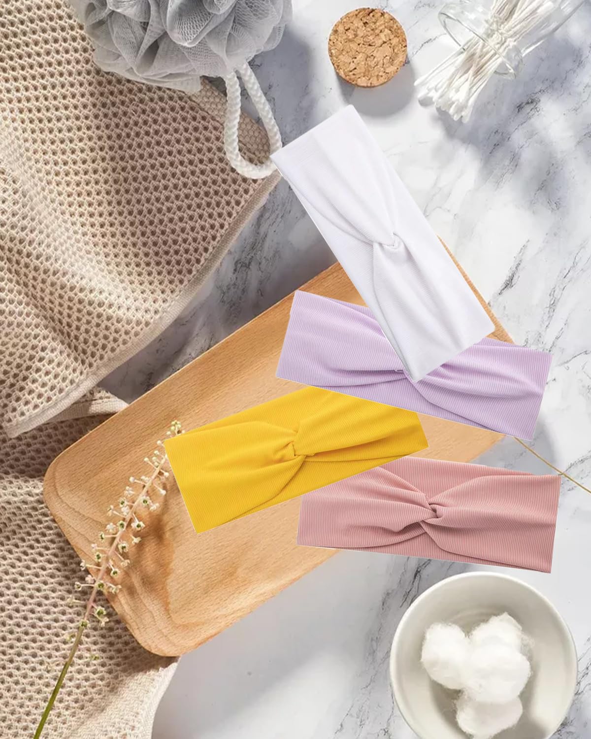 10 Pcs Wide Absorbent Sport Headbands for Women, Non-slip, Stretchy, Soft Cotton Twist Knotted Hair Bands for Daily Workout Yoga Running Sports, AD