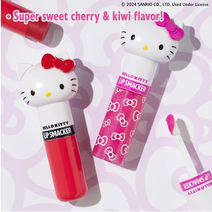Lip Smacker Lippy Pals Swirls, Sanrio Hello Kitty, Flavored Moisturizing & Smoothing Soft Shine Lip Balm, Hydrating & Protecting Fun Tasty Glossy Finish, Cruelty-Free & Vegan - Cheerful Cherry, Kiwi