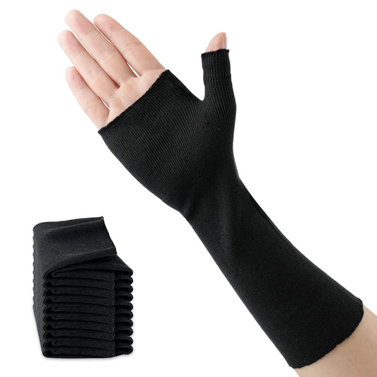 Velpeau Hand Socks for Splint (Pack of 10), Elastic Cotton Stockinette Tubing for Arm, Wrist Brace with Thumb Spica Liner, Gauze Sleeve, Under Cast Wrap, Arm Cover for Men and Women (Black, Firm Version, S)