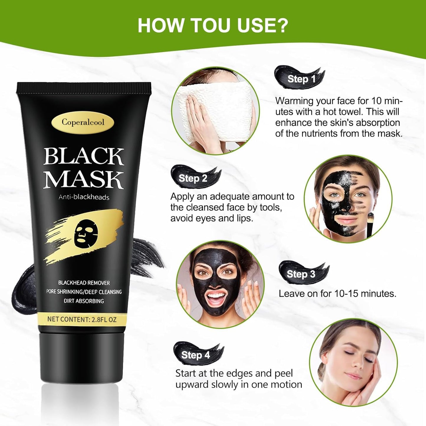 Blackhead Remover Mask, Peel Off Face Mask | Black Head Remover for Face & Nose | Charcoal Face Mask for Deep Cleansing Dirts, Pores, Acne, Skin Oil, Suitable for All Skin Types(2.8 Fl Oz (Pack of 1))