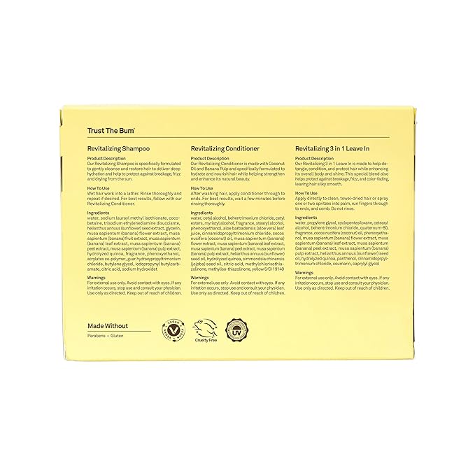 Sun Bum Hair Care Travel Essentials Kit - Revitalize Your Hair With Revitalizing Shampoo, Conditioner, and 3-in-1 Leave In Treatment - Includes Aloha Collection Travel Pouch