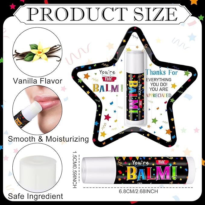 30 Pack Employee Teacher Appreciation Gifts Bulk Lip Balm Teacher Employee Staff Team Thank You Gifts You're the Balm Volunteer Nurse Appreciation Party Favor for Women Men Coworkers Birthday